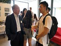 Prof Wai-Yee Chan, College Master, greeting an incoming exchange student in Term 1, 2019–20 during the Welcome Lunch